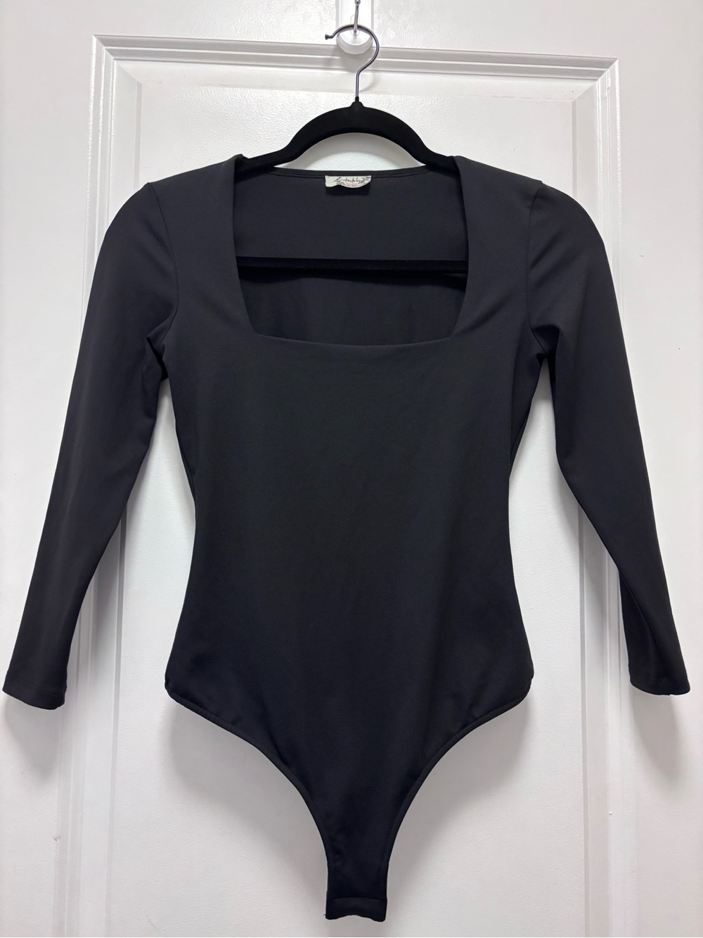 Free People Black Square Neck Long Sleeve Bodysuit